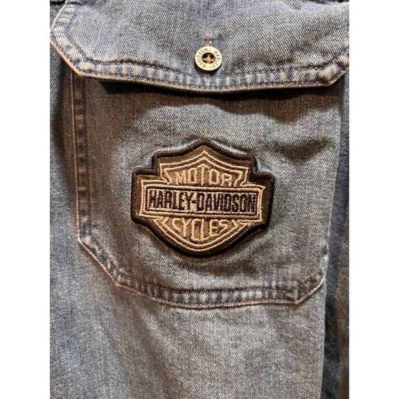 Harley Davidson blue denim button down long sleeve shirt men’s 2xl tall - Picture 4 of 8